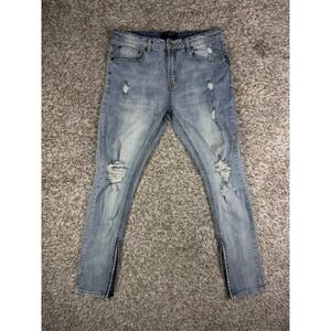 Serenede Distressed Light Blue Skinny Zip Ankle Denim Jeans Men's Size 36x32